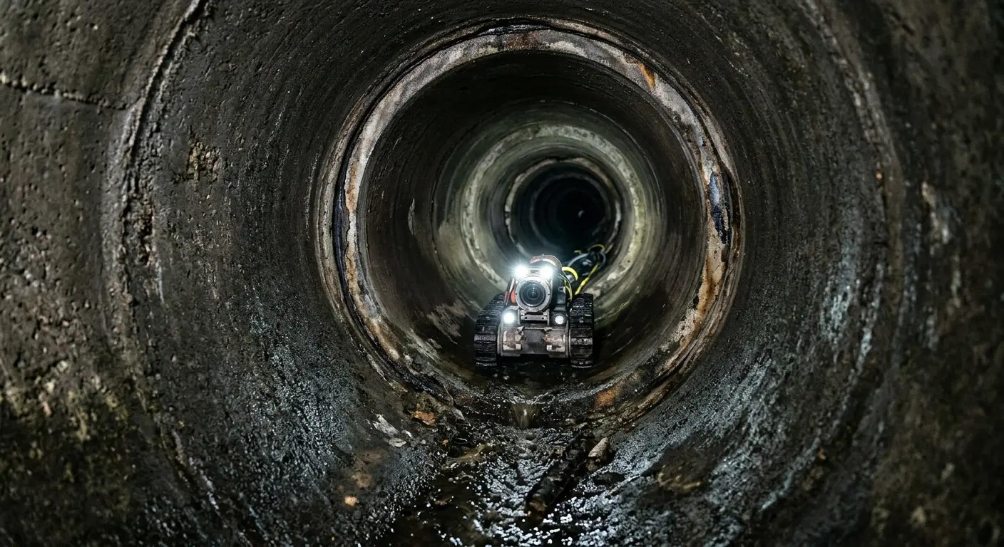 Robotic sewer camera inspecting pipe interior for Sewer Line Cleaning in Solon